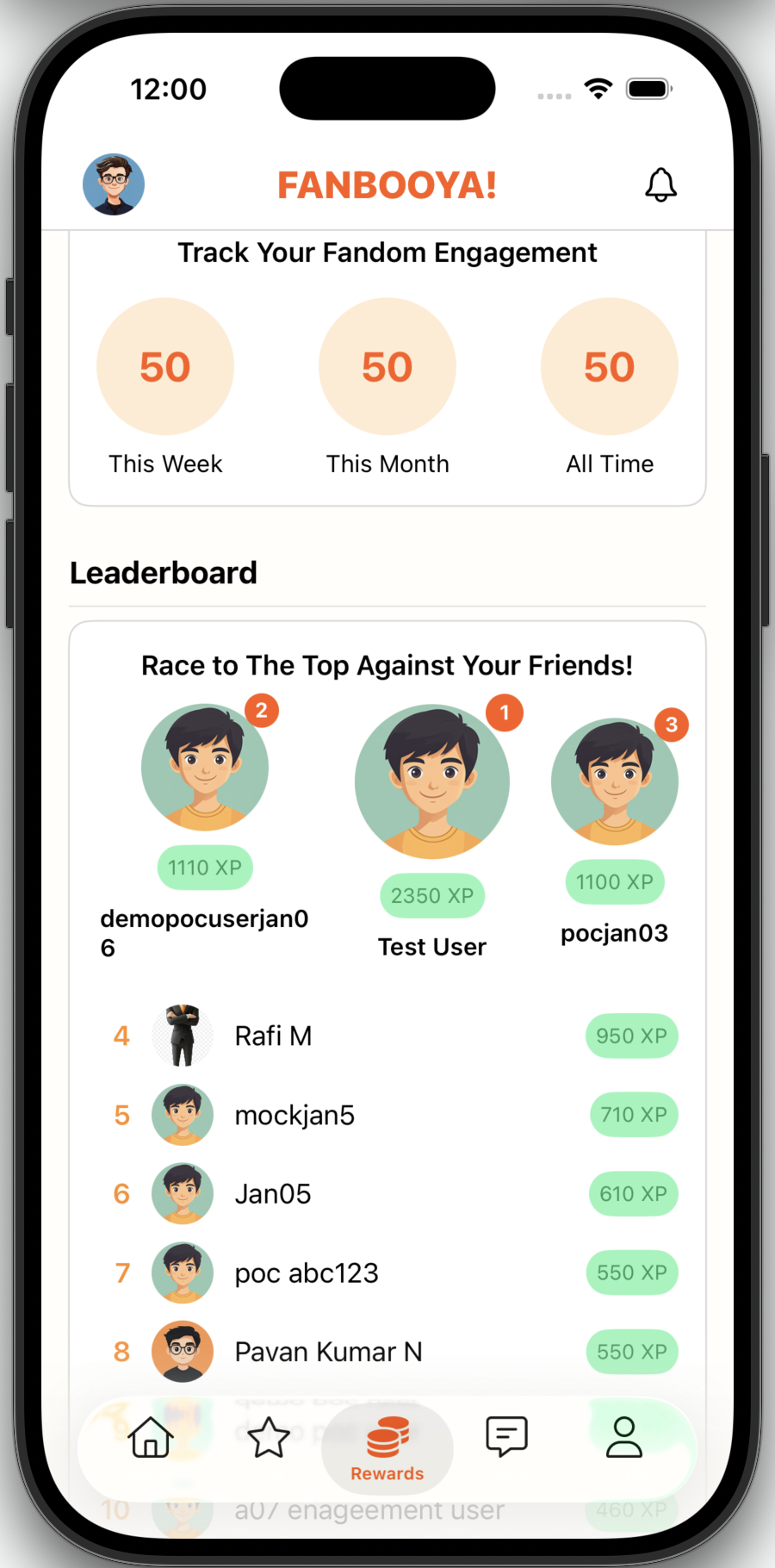 Fanbooya Leaderboard and Engagement Tracking